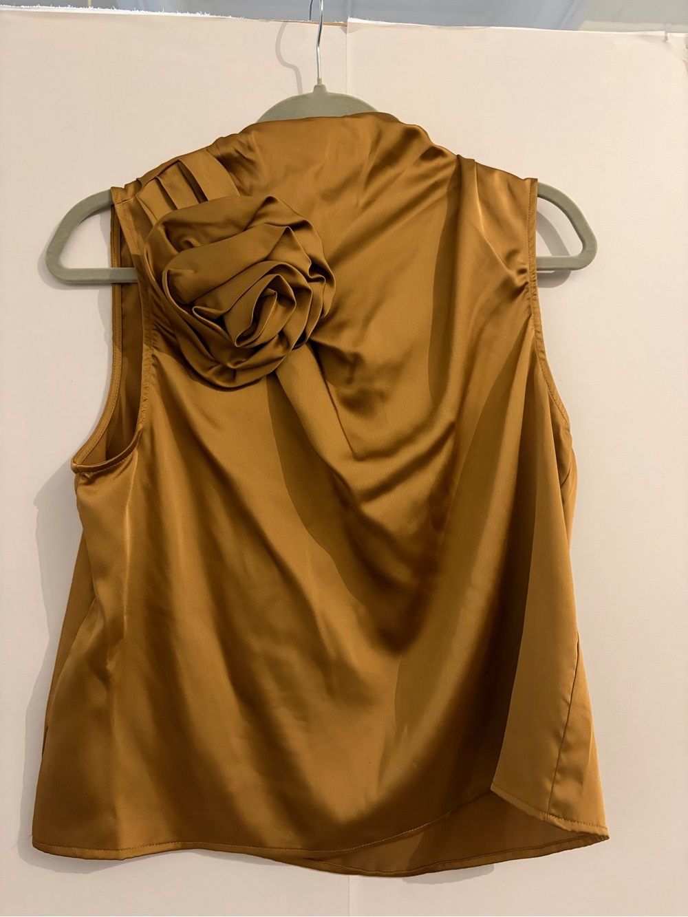 Satin Sleeveless Rose Detail Top in Mustard